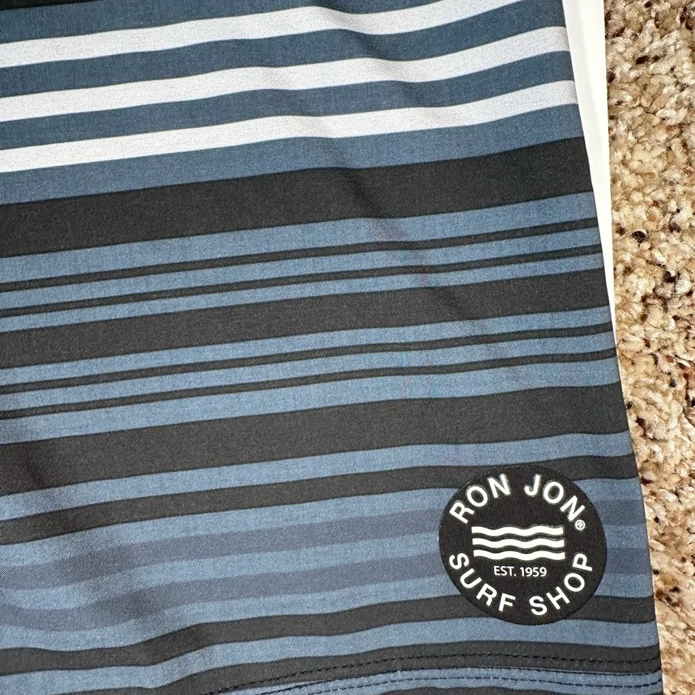 Ron Jon Surf Shop Men’s Boardshorts 30 – Blue Yellow‎ Striped Surf Swim Trunks